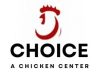 Choice Chicken Center professional logo featuring a red minimalist chicken head icon and bold black typography on a white background.